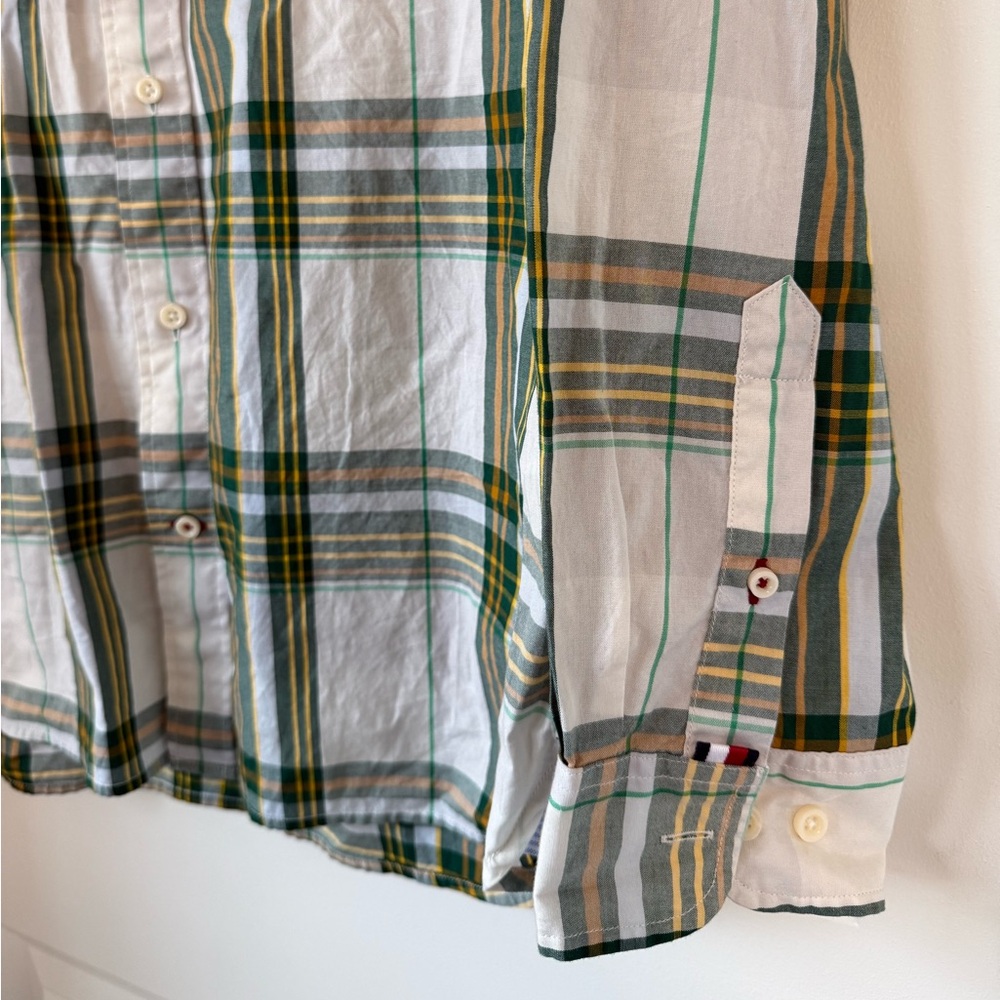 NWT Men’s L Tommy Hilfiger Fall Basics Button‎ Up Dress Shirt Green Plaid Long - Picture 2 of 14